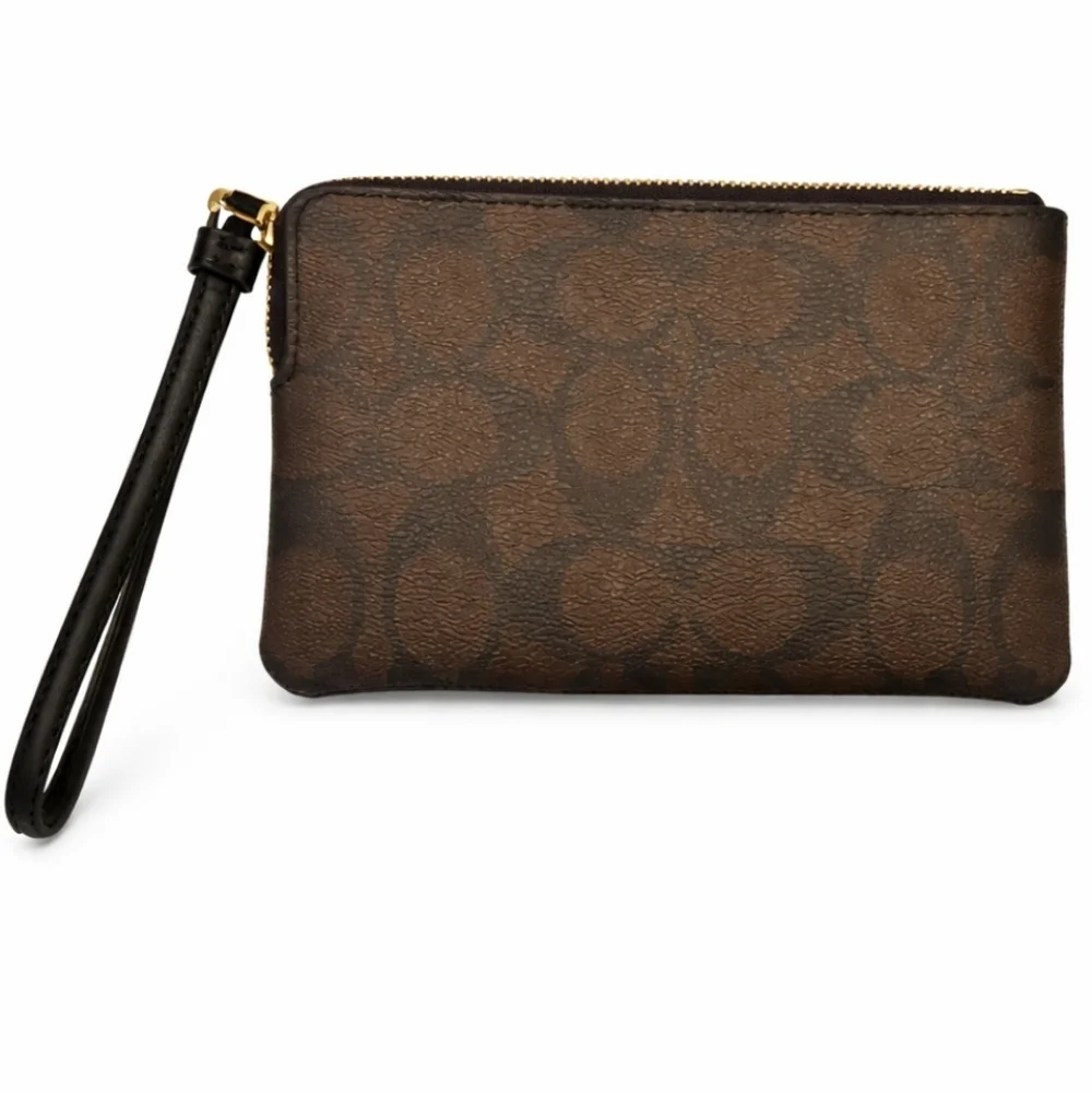 Coach Brown Signature Stripe Corner Zip Wristlet – Style C278 - Picture 2 of 7